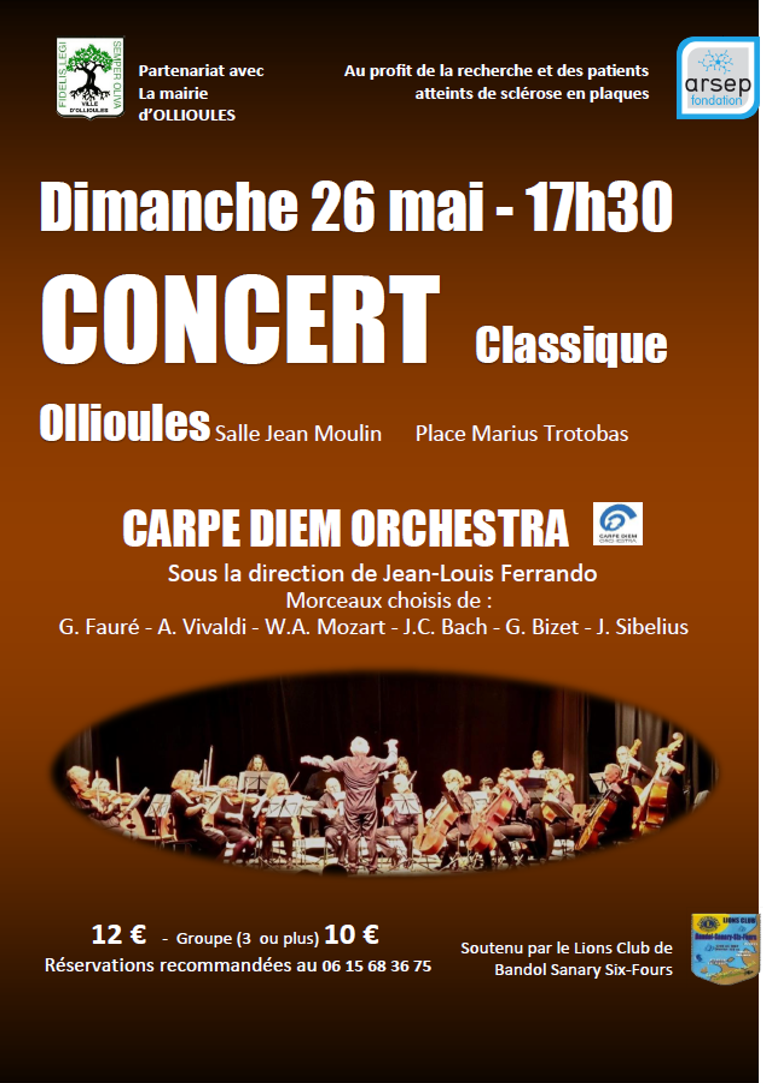 CONCERT à OLLIOULES le dimanche 26 mai au profit de la recherche sur la sclérose en plaques