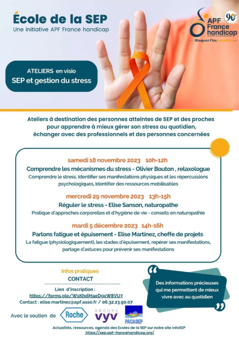 Ateliers en visio : SEP et gestion du stress proposés par l'APF