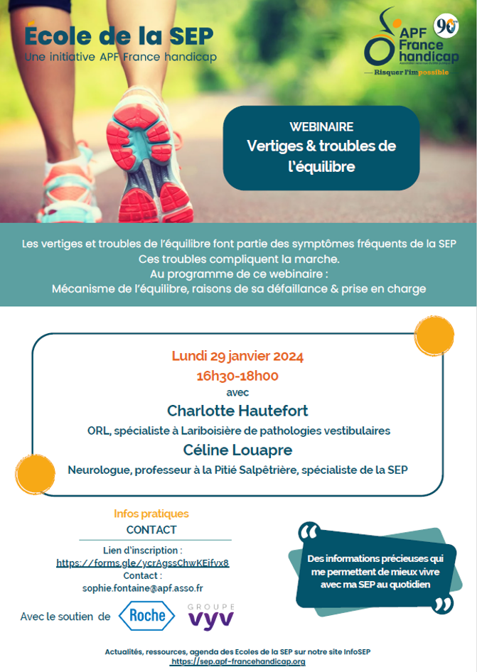 l'école de la SEP propose un webinar : vertiges et troubles de l'équilibre